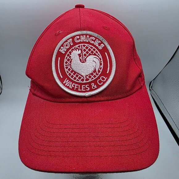 "Hot Chicks Waffles & Co Adults Red Embroidered Snapback Hat Adjustable Casual - Picture 1 of 9